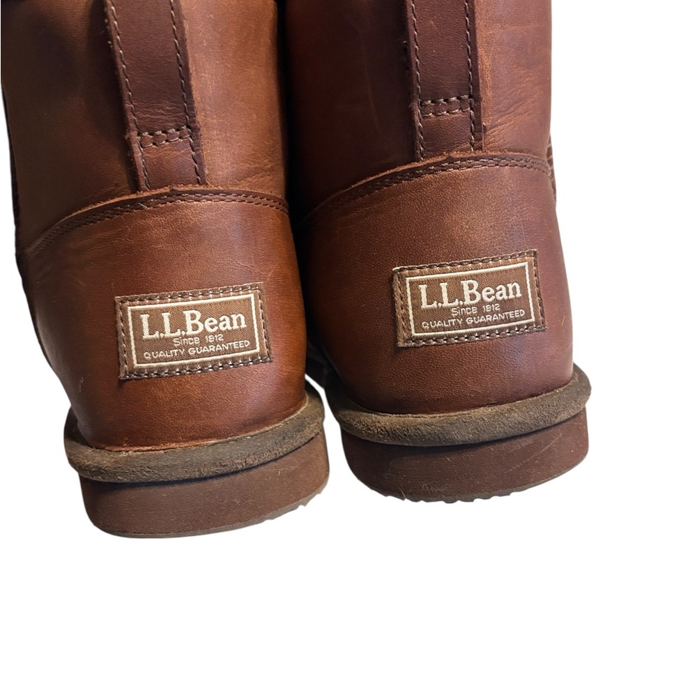 L.L. Bean Brown Shearling-Lined Ankle Boots Size 10 Brown Leather Cozy Warm - Picture 7 of 11